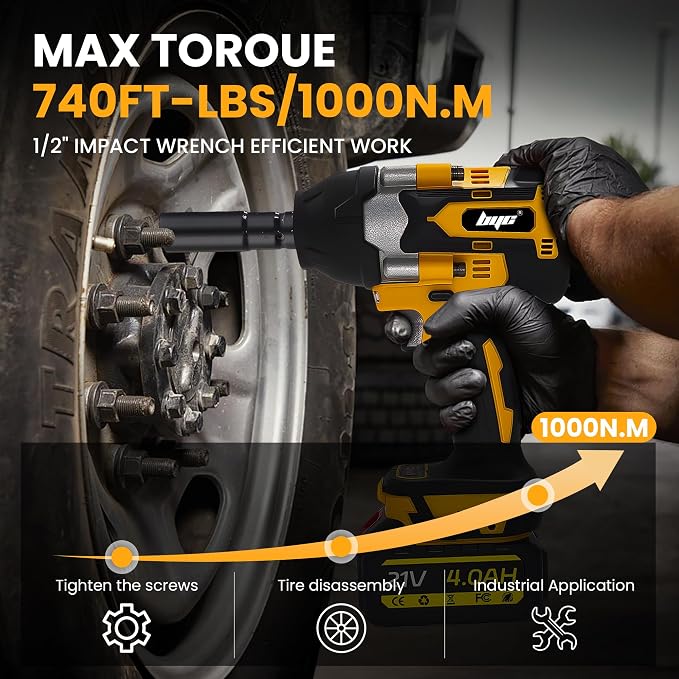 Cordless 1/2 Inch Impact Wrench, 1000 N.m Brushless High Torque Electric Impact - Image 2
