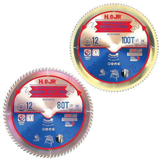 Woodworking Circular Saw Blades 2-Pack 12", Arbor 1", Framing/General Wood by HOJR