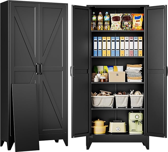 SISESOL 75" Tall Pantry Cabinet, Farmhouse Kitchen Pantry Storage Cabinets by SISESOL