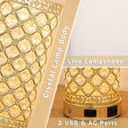 Crystal Table Lamp Set of 2-24in Gold Bedroom Lamps 3-Way Dimmable Touch Lamp - Image 6