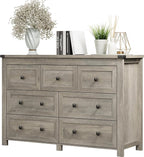 Dresser for Bedroom with 7 Drawers, Farmhouse Wood Chest of Drawers, Wide TV by Xixini