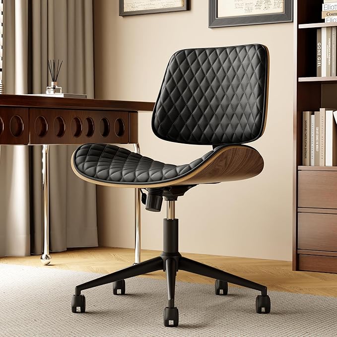 Home Office Desk Chair with Wheels, Armless Adjustable Height PU Leather Office by GAMVIETE