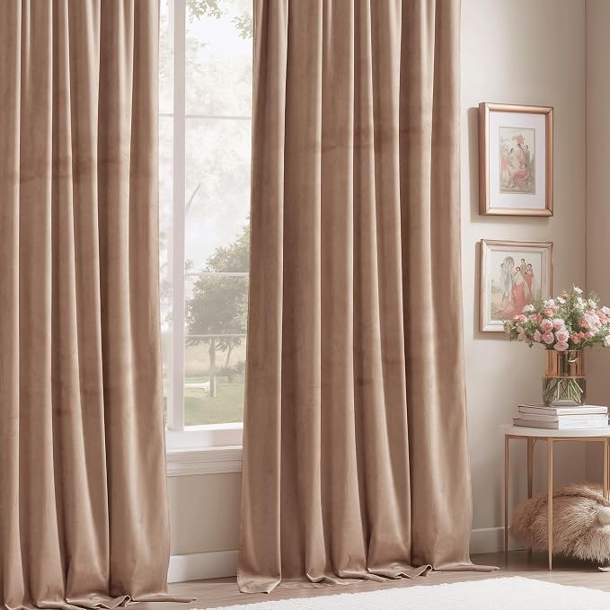 StangH Velvet Doorway Curtains for Nursery Bedroom Blush Beige Rod Pocket - Image 7