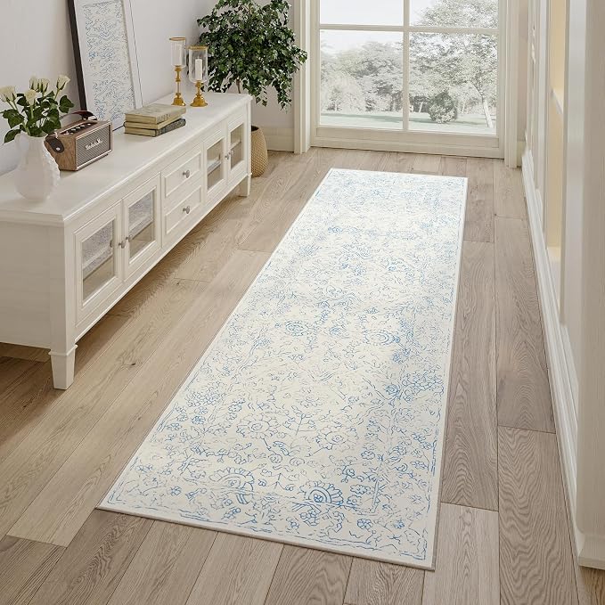 jinchan Hallway Runner Rug 2x8 Washable Kitchen Flora Faux Wool Non-Slip by JINCHAN