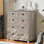 Farmhouse 5 Drawer Dresser for Bedroom, 33.2" Tall Small Dressers & Chest of by Joaxswe
