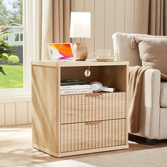 LEYAOYAO Fluted Farmhouse Nightstand Set of 2 - Image 2
