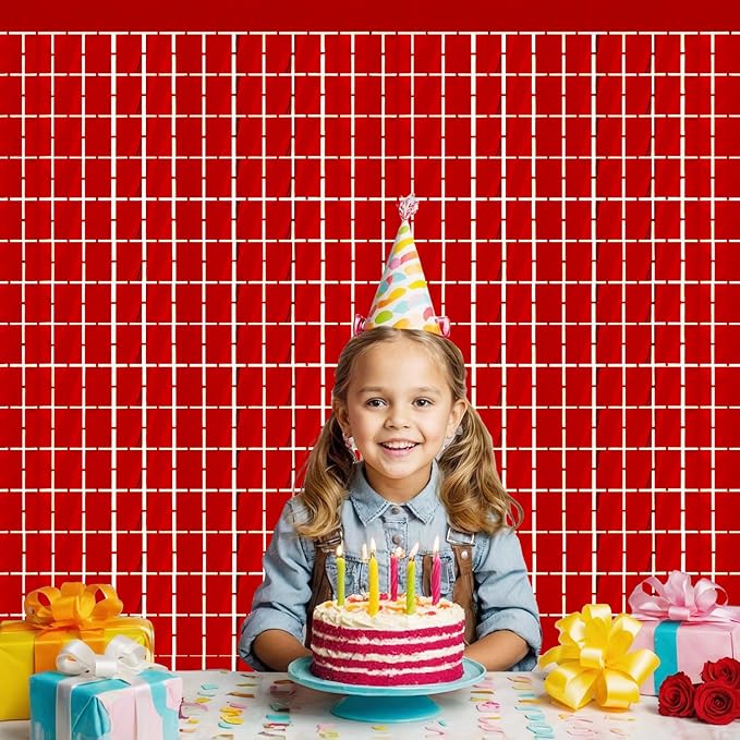 GOER Red Party Backdrop Metallic Tinsel Foil Fringe Curtain Photo Booth Prop - Image 4