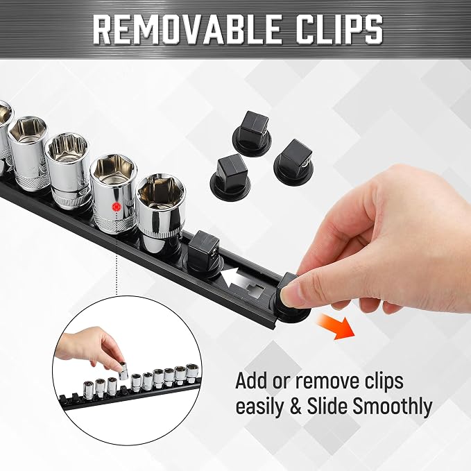 ALOANES 6-Piece Magnetic Socket Organizer, Heavy Duty Aluminum Socket Rails - Image 4