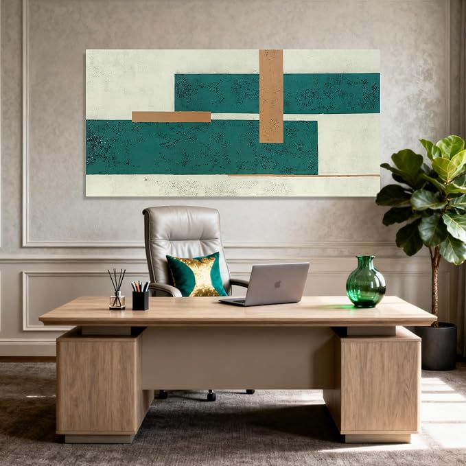 YETHEN WAL Teal Geometric Abstract Canvas Wall Art, 20×40 in Horizontal – - Image 4