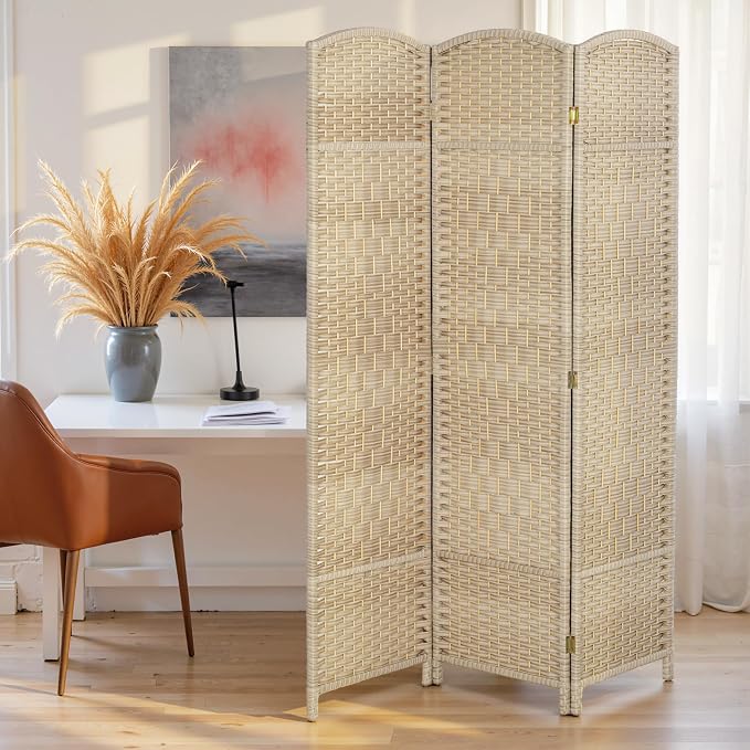 HOMCOM 3 Panel Room Divider, Hand-Woven Freestanding Wall Partition - Image 9