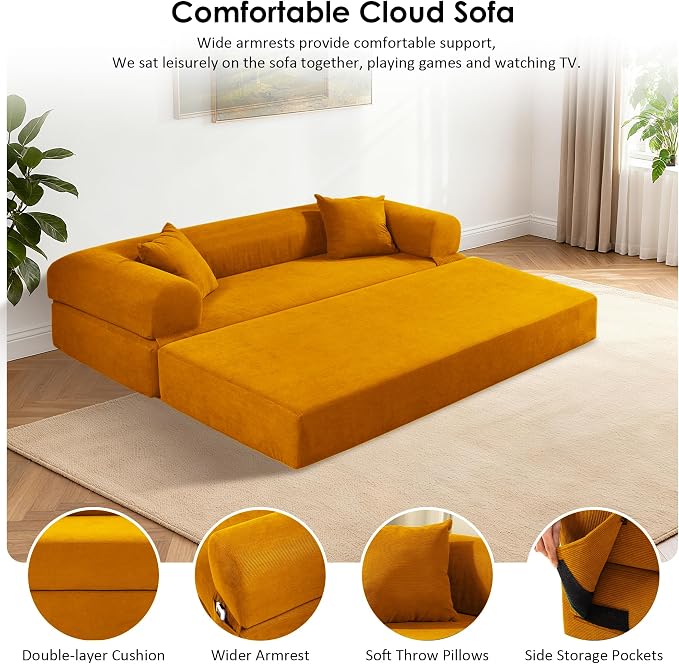 80" Convertible Sofa Bed, Corduroy Deep Seat Folding Pull Out Couch - Image 6