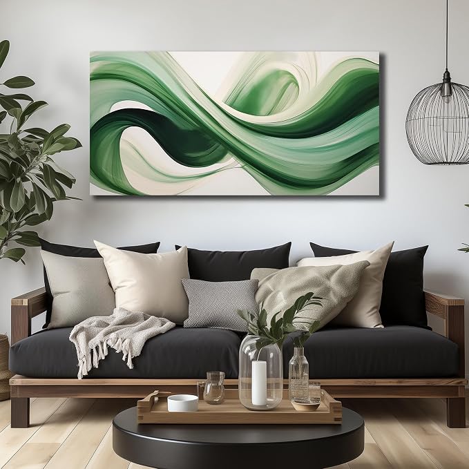 JuhaiArt Green Wall Art for Bedroom White Wall Decor 24"x 48" in Wall Paintings - Image 3