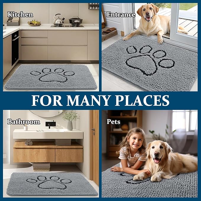 OLANLY Dog Door Mat for Muddy Paws 35x24, Paw Print Design, Absorbs Moisture - Image 8