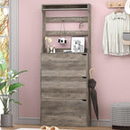 Shoe Cabinet with 3 Flip Drawers & Coat Rack, Narrow Hidden Shoe Storage Cabinet - Image 3