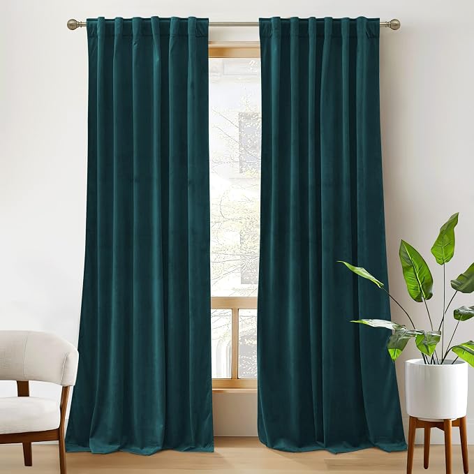 RYB HOME Velvet Curtains 102 inches Long, Back Tab Room Darkening Noise by RYBHOME