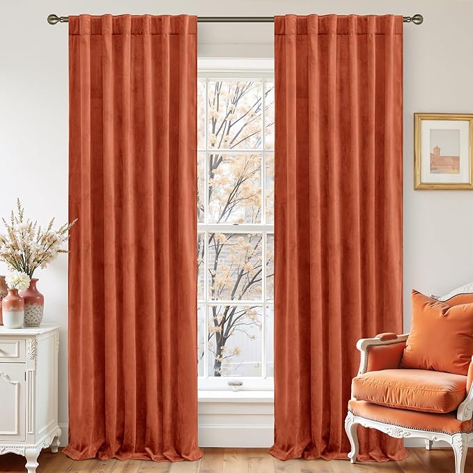 LAMIT Velvet Curtains 102 Inch for Living Room, Terracotta Thermal Room by LAMIT