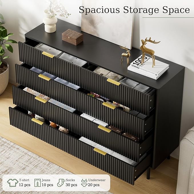LYNSOM Fluted 8 Drawer Dresser for Bedroom, Wood Dresser TV Stand & Storage - Image 3