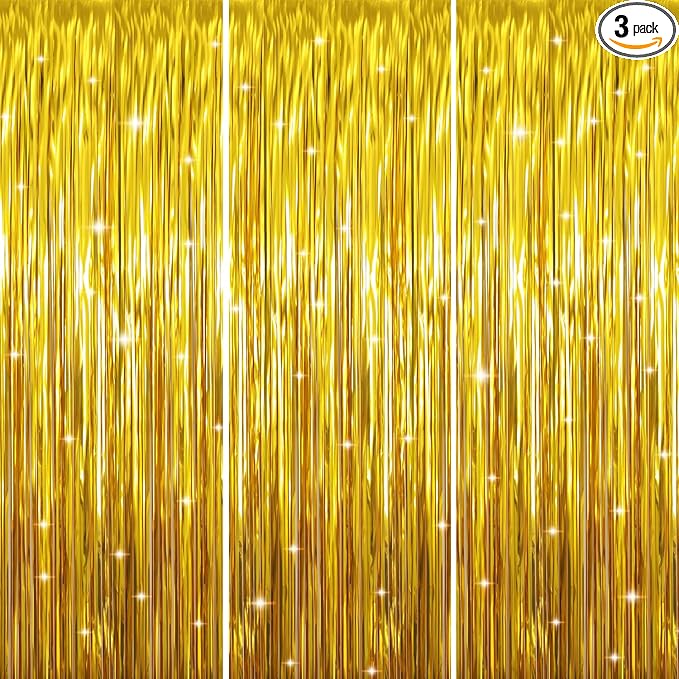 GOER 3.2 ft x 9.8 ft Metallic Tinsel Foil Fringe Curtains Party Photo Backdrop by GOER