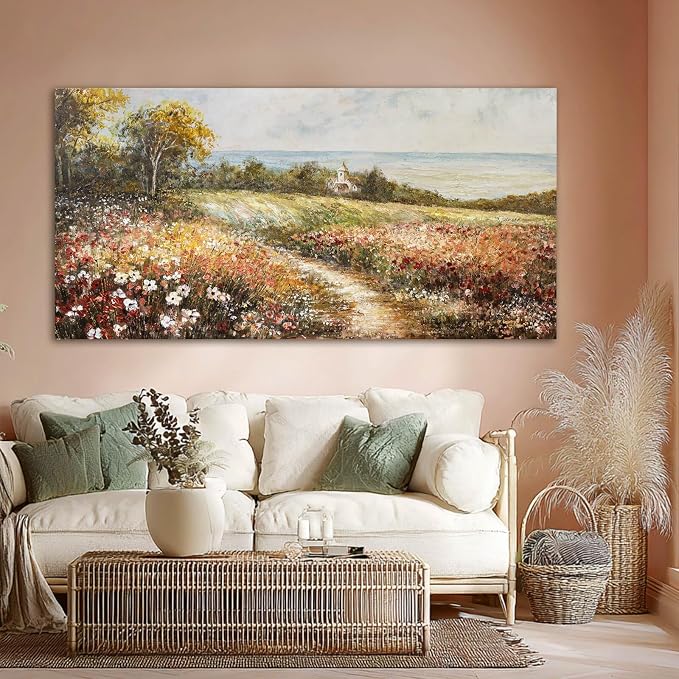 YETHEN WAL Floral Wildflower Meadow Wall Art – Countryside Cottage Landscape - Image 5