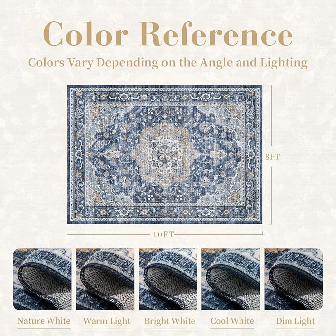PADOOR 8X10 Area Rug, Rugs for Living Room, Soft Blue Rugs for Bedroom - Image 2