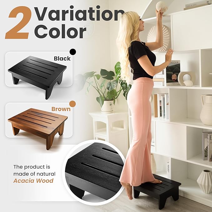 Holana 6.5" Wooden Step Stool for Adults- 500 Lbs One Step Stools for High Bed - Image 3