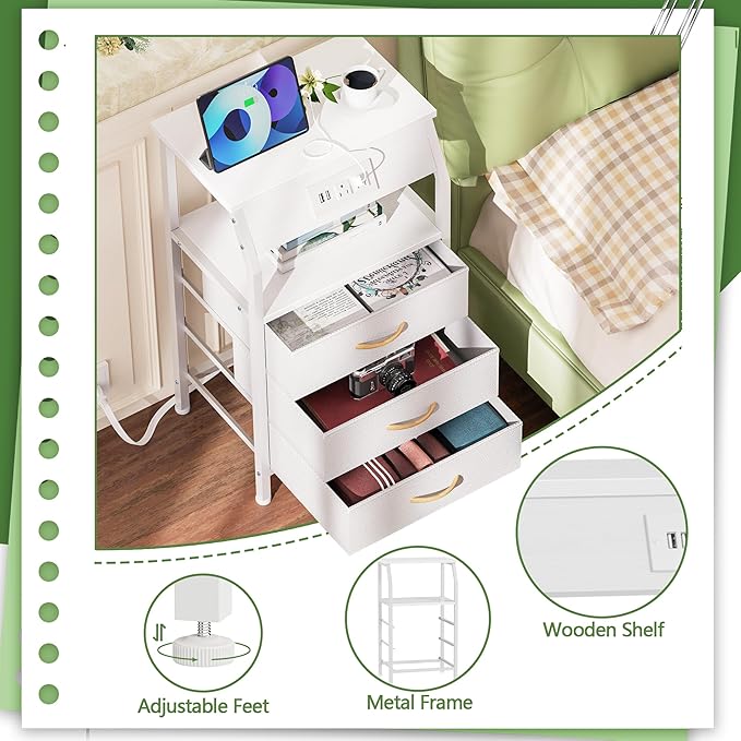 Furnulem Night Stand with Charging Station, 28.3 Inch Tall Bedside Table with - Image 7