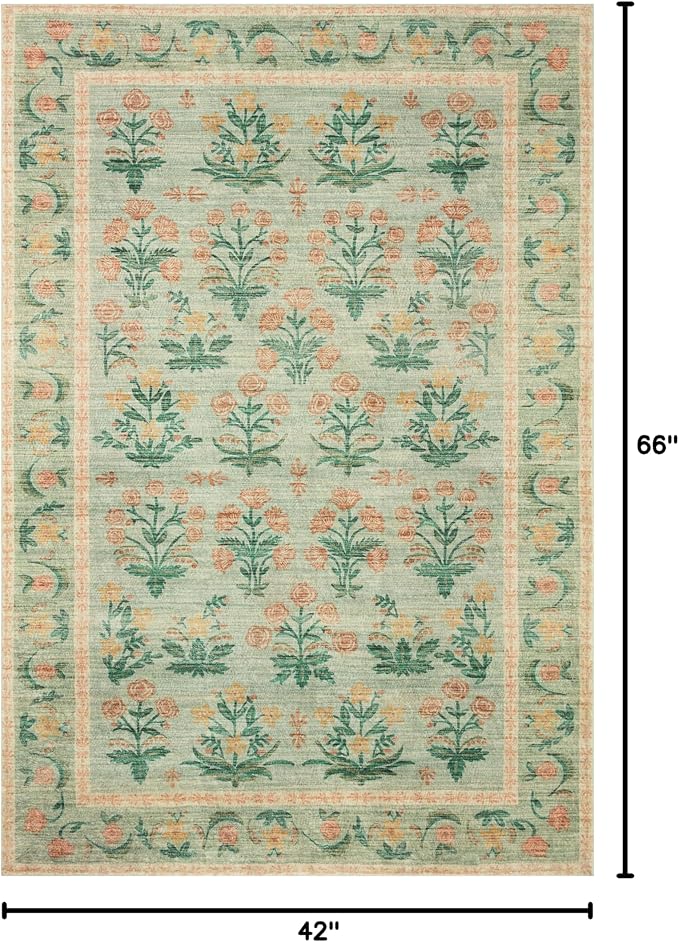 Loloi Rifle Paper Co. Eden Collection EDE-01 Mughal Rose Moss 3'-6" x 5'-6" - Image 2
