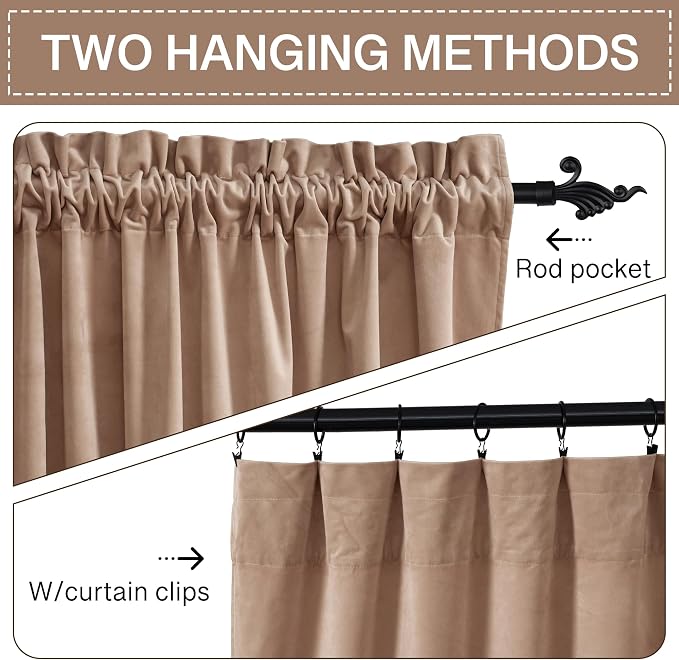 StangH Velvet Doorway Curtains for Nursery Bedroom Blush Beige Rod Pocket - Image 3