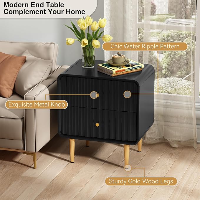 HLR Modern Nightstand, Fluted Bed Side Table - Image 4