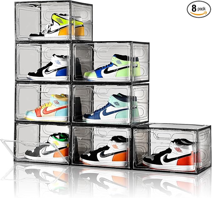 New Gray 8 Pack Shoe Boxes Stackable, Large Shoe Storage Organizer by Amllas