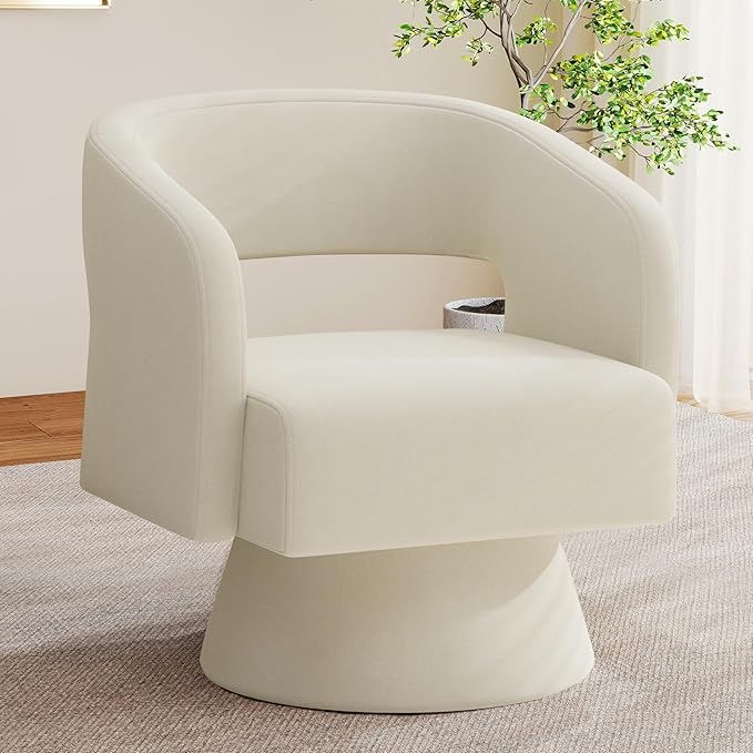 Swivel Accent Chair, Modern Comfy Chenille Barrel Chairs, Oversized Upholstered by Nebuaegis