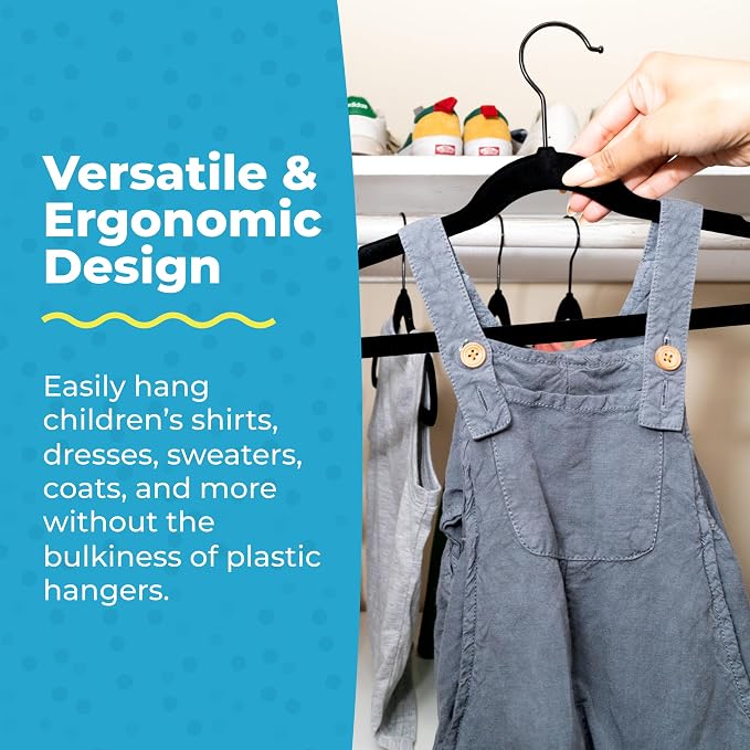 Fontaines Luxury Kid's Black Velvet Felt Non Slip Clothes Hangers 50 Pack - Image 2