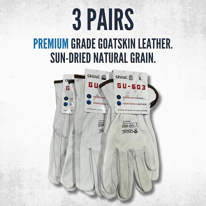 Cestus GU603, Sun-Dried Grain Leather Work Gloves Premium Grade Goatskin - Image 2