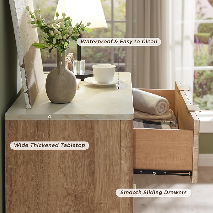 T4TREAM Fluted 5 Drawers Dresser, Curved Profile Design, Wood Drawer Organizer - Image 5