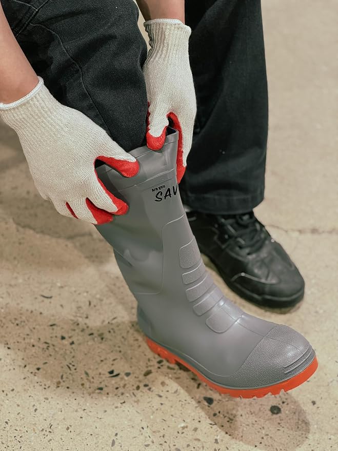SAVER Non-Slip Red Work Gloves for Construction Latex Rubber Palm Coated - Image 8