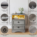 Large Nightstand Set of 2 with Drawers, 17.7"W Accent Night Stand with Charger - Image 7