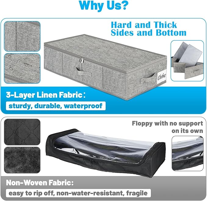 Under Bed Storage Container Bin 3 Pack, Low Profile Foldable Underbed Clothes - Image 3