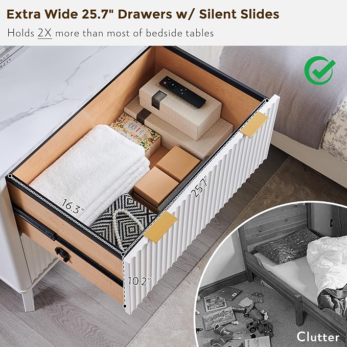 T4TREAM Modern Fluted Wood Night Stand, Side Tables Bedroom, End Table - Image 3