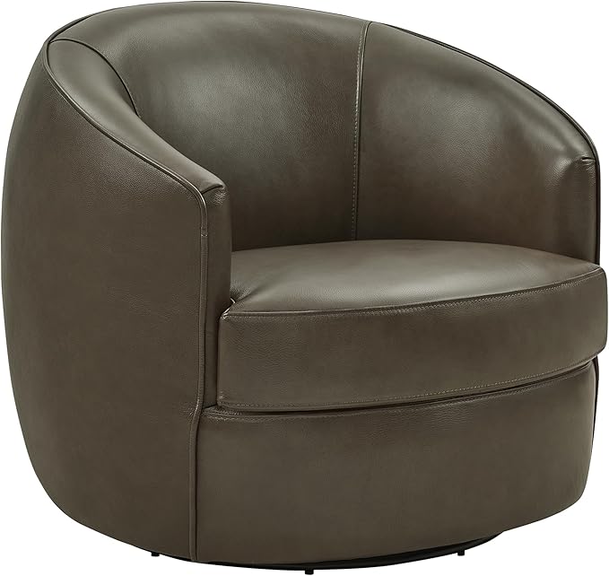CHITA Genuine Leather Swivel Barrel Chair, Modern Comfy FSC Certified - Image 5