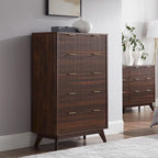 T4TREAM Fluted 5 Drawers Dresser, Curved Profile Design, Wood Drawer Organizer by T4TREAMFurniture