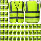 15 Pack Safety Vests Bulk Yellow Reflective High Visibility Vest by Newcotte