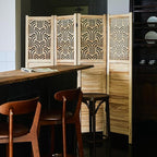 Svimi Folding Room Divider, 66.9 Inch 4 Panels Wood Carved Privacy Screens - Image 4
