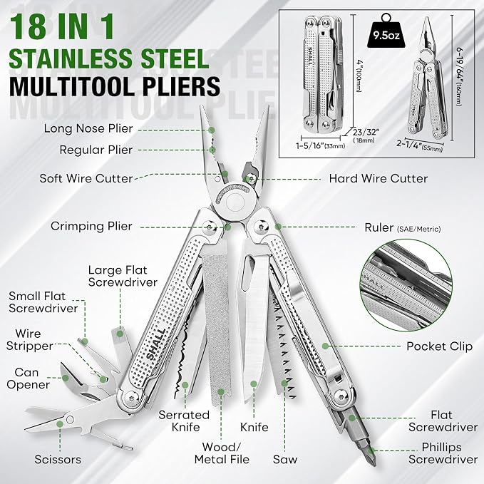 SHALL Multi Tool, 18-in-1 Multitool Pliers, Stainless Steel Multi-tool Pocket - Image 2