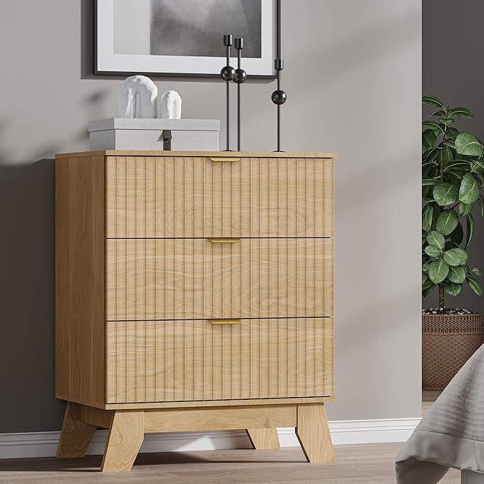 Fluted 3 Drawer Dresser, 30.3" Tall Compact Modern Boho Chest of Drawers - Image 7