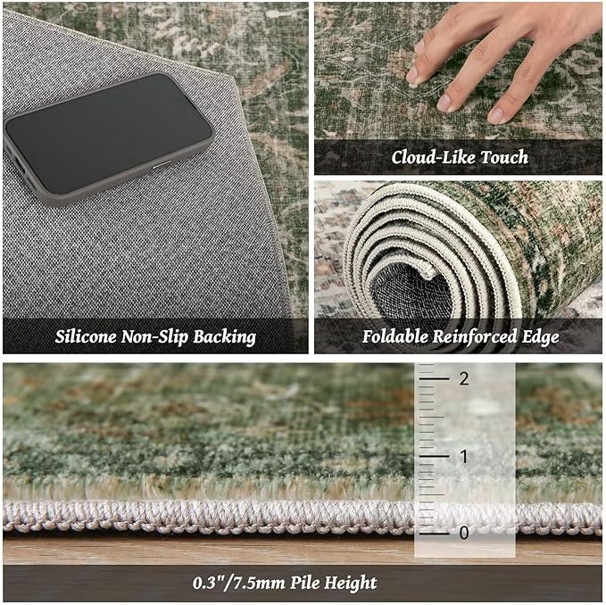 Washable 6x9 Area Rugs for Living Room, Boho Non-Slip Vintage Distress Large - Image 5