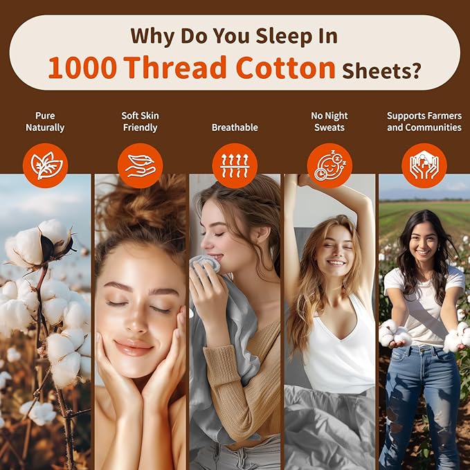 LBRO2M 1000 Thread Count 100% Egyptian Cotton Sheets Set Twin XL, 3 Piece Sets - Image 4