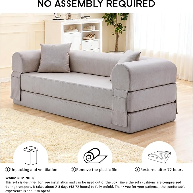 78.5" Convertible Sleeper Sofa Bed, Faux Leather Folding Floor Sofa - Image 9