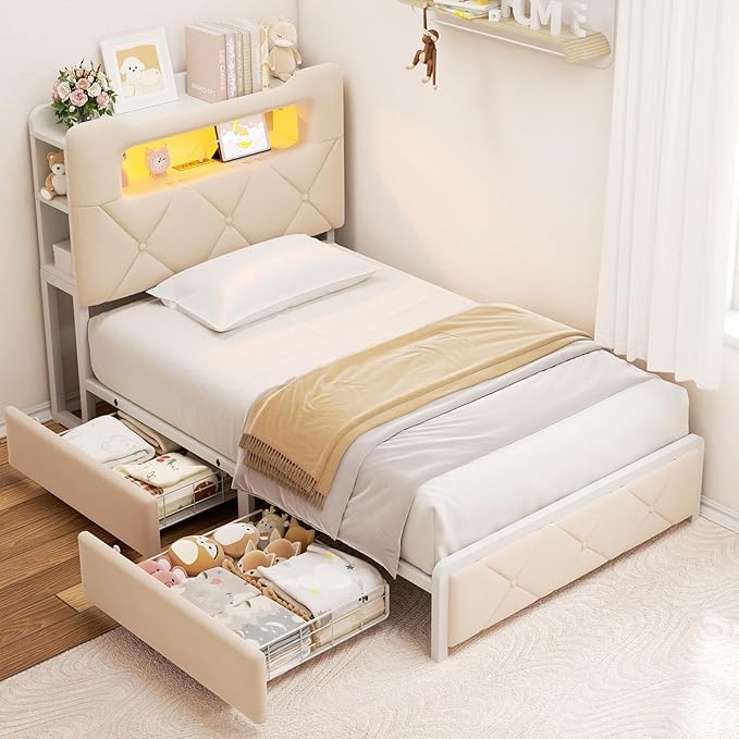 Twin Upholstered LED Bed Frame by JOCOEVOL