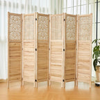 Svimi Folding Room Divider, 66.9 Inch 6 Panels Wood Carved Privacy Screens - Image 3