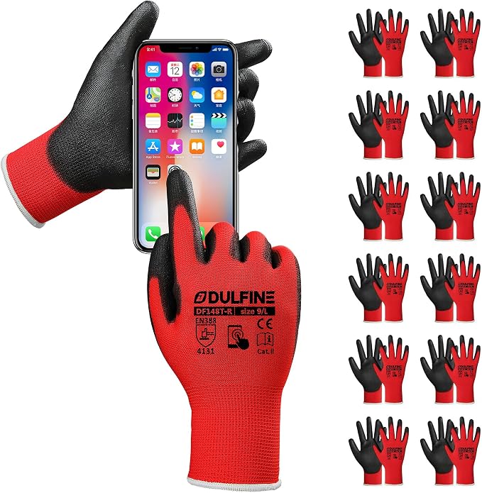 DULFINE Safety Work Gloves PU Coated by DULFINE